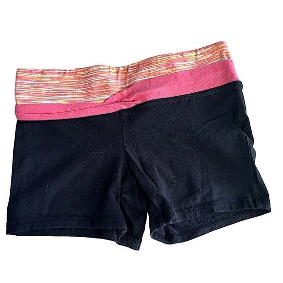🌴 Old Navy Active Go-Dry Shorts Girls L(10-12) Black with Orange/Pink Waistband - Picture 1 of 8